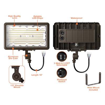 Envision LED-FL-3P100-TRI-BZ-KNYK-PC-60W-30K, 120-277V, Mini Area Floodlights XS-Line - Bronze