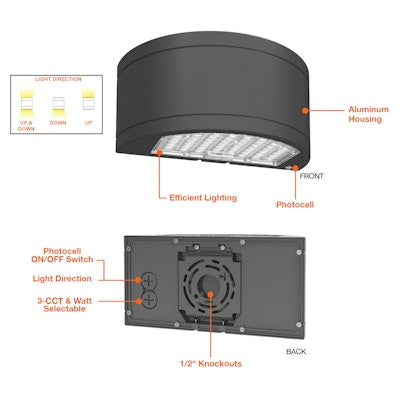 Envision LED-WPUD-SC-3P80-TRI-WH-PC-48W-30K, 120-347V, CIRCLE-Line Half Cylinder Up/Down Wall Pack - White