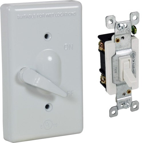 Orbit 1CA-SW20-W 1-Gang Lever Cover With S/P 20A Switch, Device Mount, Aluminum - White