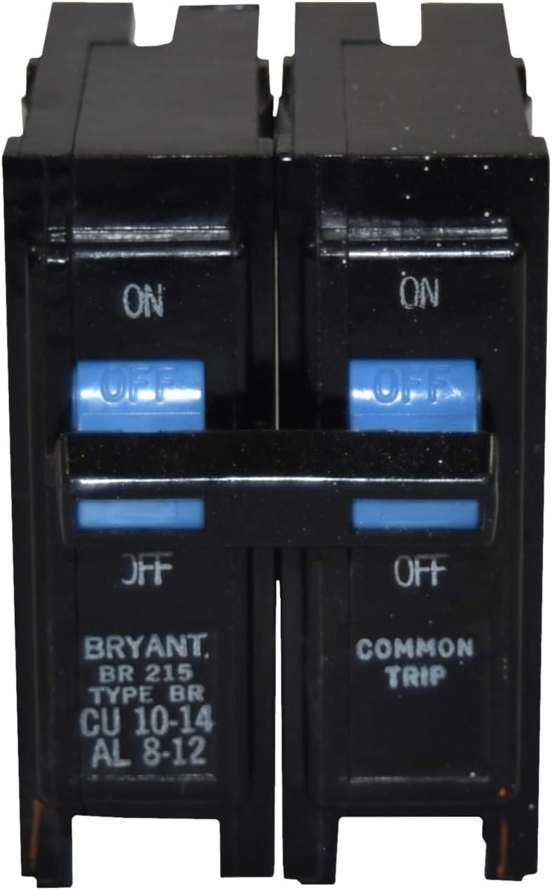 Bryant BR215 2-Pole 15-Amp Circuit Breaker- Blue Switch, Re-certified