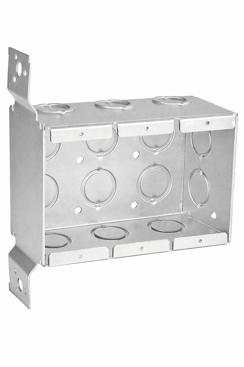 Deep 3-Gang Multi-Device Switch Box with Flat Vertical Bracket, 2-1/8" Depth, 1/2" Knockouts