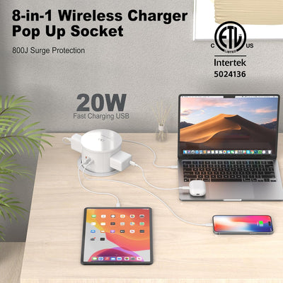 Wireless Charging Kitchen Counter Pop Up With 4 Receptacles with 1 Type-A and 2 Type-C USB