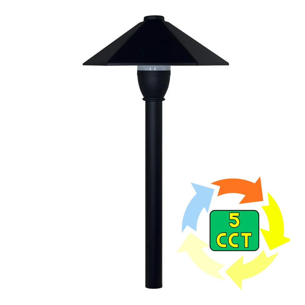 ABBA Lighting CDPA78 Hexagon Umbrella Aluminum Path Light, 3W LED, 5CCT Selectable, 150 Lumens, 12V AC/DC, IP65 - Black Finish