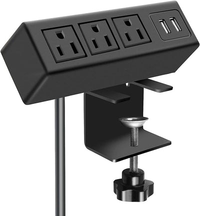 3 Outlet Desk Clamp Power Strip with USB Ports – Desktop Power Station | 125V 12A 1500W, 10 FT Cord - Sonic Electric