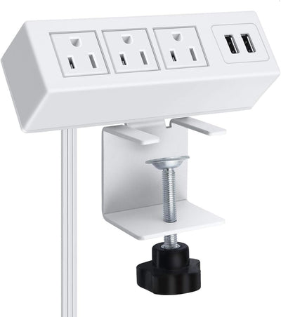 3 Outlet Desk Clamp Power Strip with USB Ports – Desktop Power Station | 125V 12A 1500W, 10 FT Cord - Sonic Electric