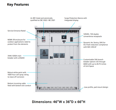 Siemens SBXWW12EBB3RP RapidSBx™ 1,200-Amp Outdoor Switchboard for EV Charging