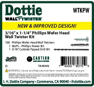 Dottie WTKPW 3/16'' x 1-1/4'' Phillips Wafer Head Wall Twister Kit