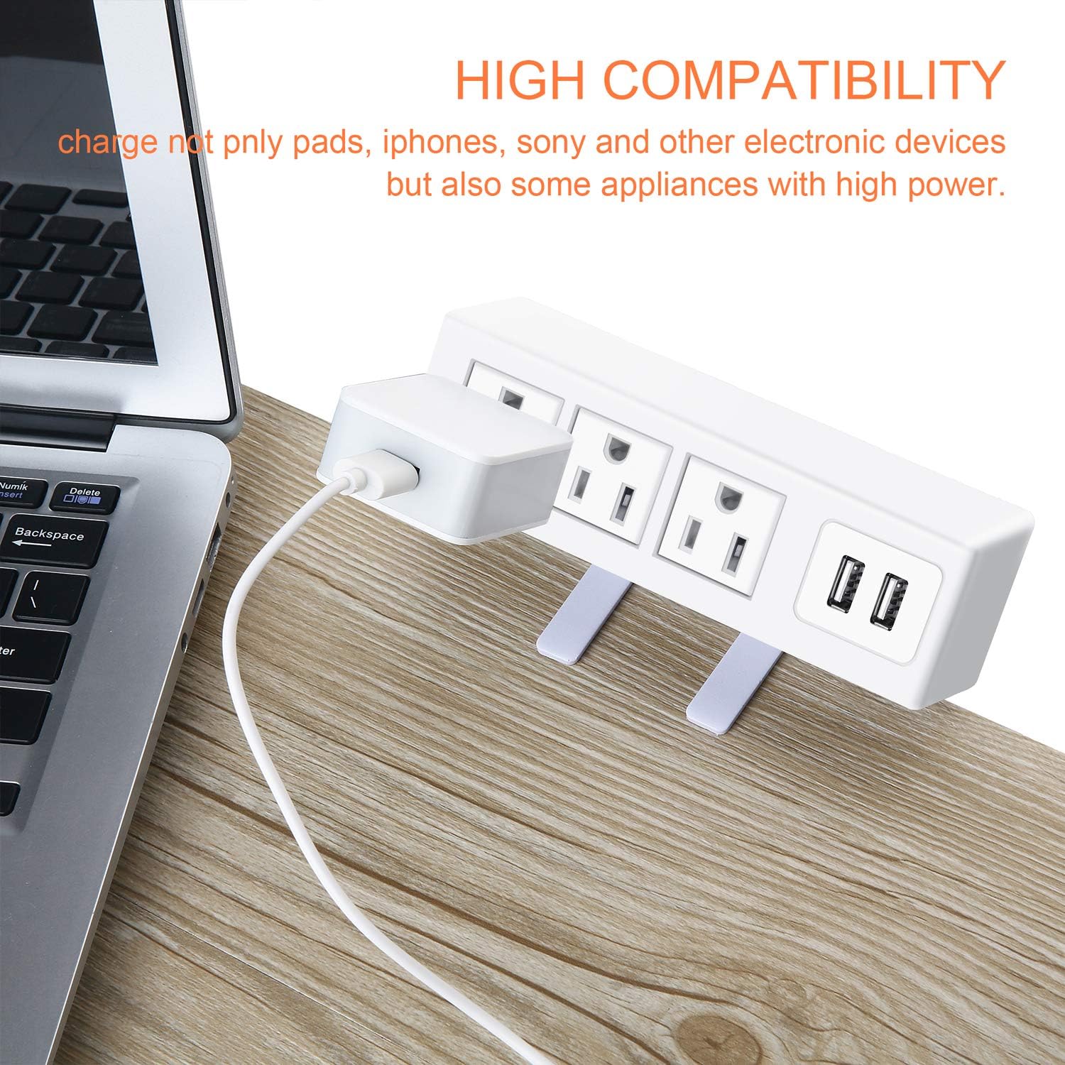 3 Outlet Desk Clamp Power Strip with USB Ports – Desktop Power Station | 125V 12A 1500W, 10 FT Cord