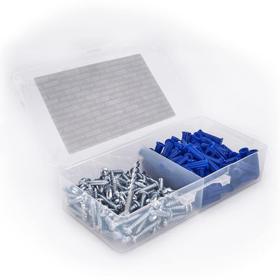 Blue Smooth Anchor Kit with #10 x 1" Self-Tapping Screws – Drywall & Masonry Mounting Hardware