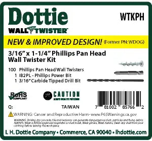 Dottie WTKPH 3/16'' x 1-1/4'' Phillips Pan Head Wall Twister Kit