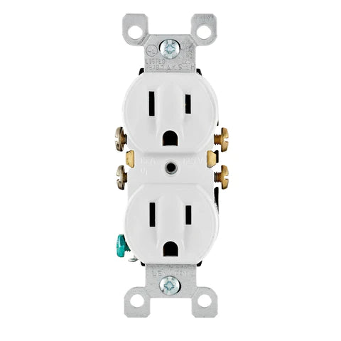 Leviton 5320-WCP 15 Amp, 125 Volt, Duplex Receptacle, Residential Grade, Grounding, All Screws Backed Out, 10-Pack, White