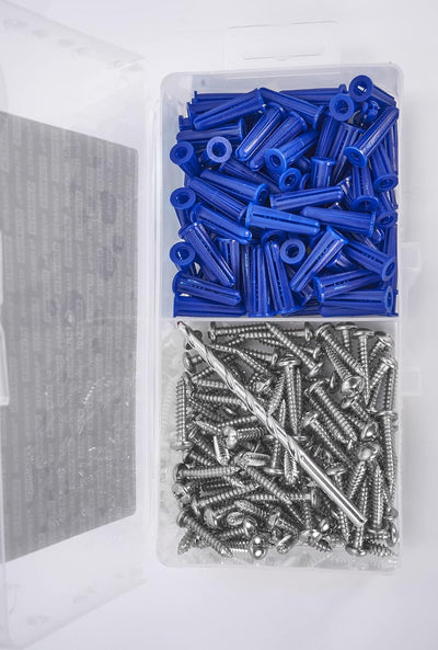 Blue Smooth Anchor Kit with #10 x 1" Self-Tapping Screws – Drywall & Masonry Mounting Hardware