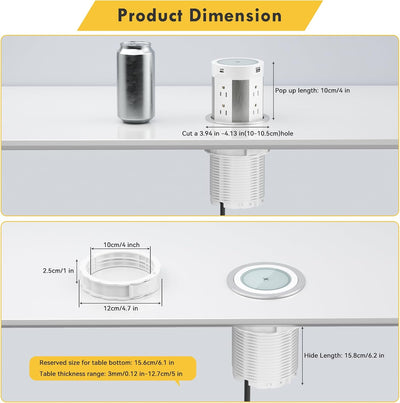 Pop Up Countertop Outlet with 15W Wireless Charger, 75W USB-C, 8 AC Outlets & 4 USB Ports - ETL Listed
