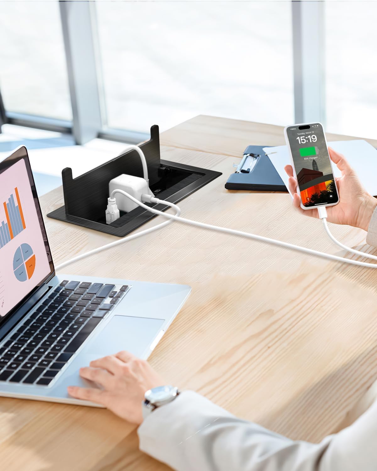 Recessed Conference Table Power Hub with HDMI, CAT6 RJ45, 20W USB-C, USB-A & 2 AC Outlets