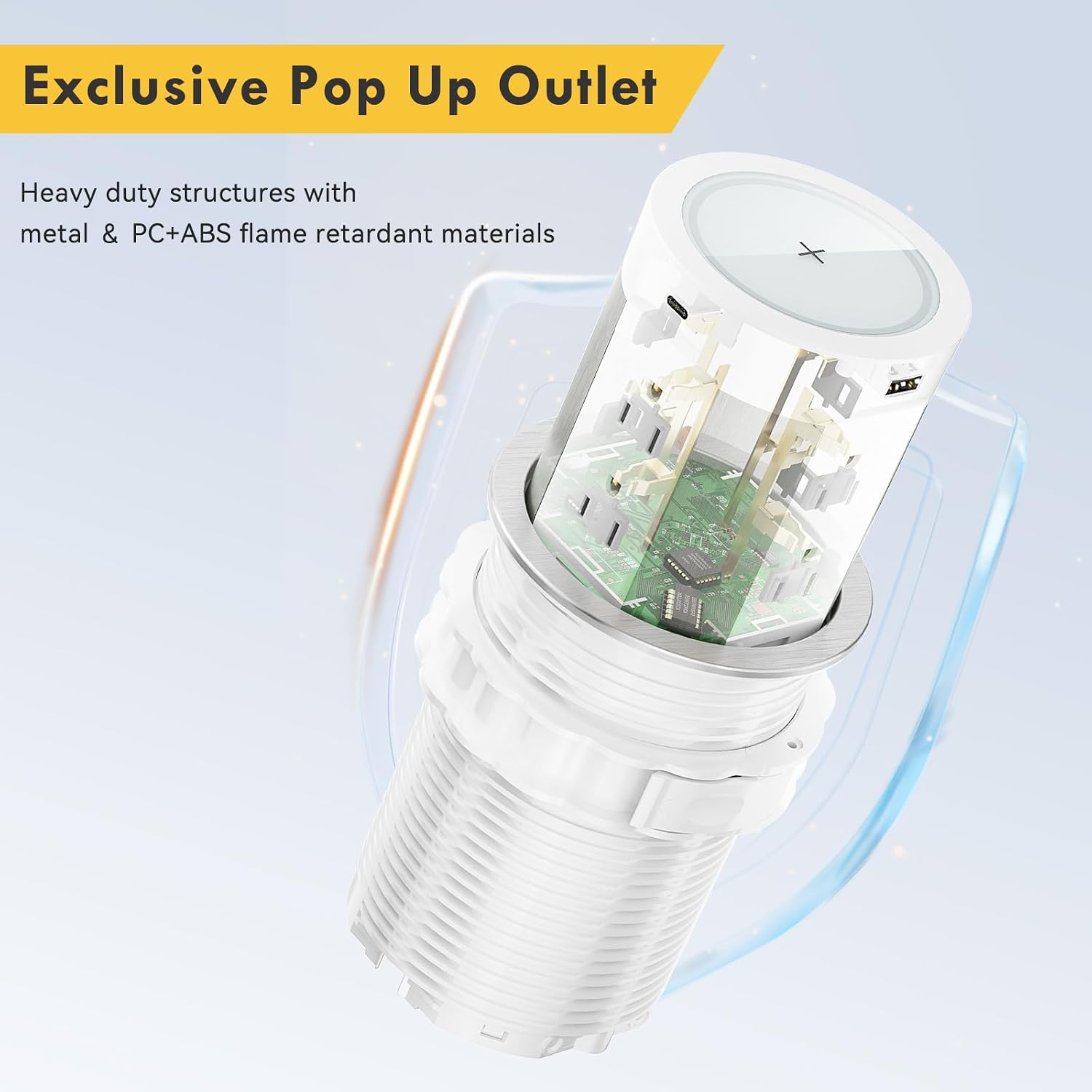 Pop Up Countertop Outlet with 15W Wireless Charger, 75W USB-C, 8 AC Outlets & 4 USB Ports - ETL Listed