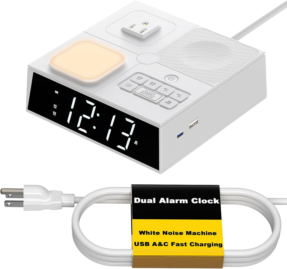 5-in-1 Bedside Power & Charging Station with Alarm Clock, White Noise, 20W USB-C & Night Light