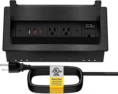 Recessed Conference Table Power Hub with HDMI, CAT6 RJ45, 20W USB-C, USB-A & 2 AC Outlets