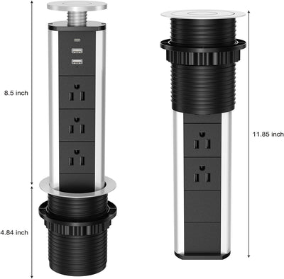 Sleek Pop Up Outlet with 3 AC Outlets, 2 USB-A & 1 PD 20W USB-C Ports, Perfect for Kitchen, Conference Room or Office