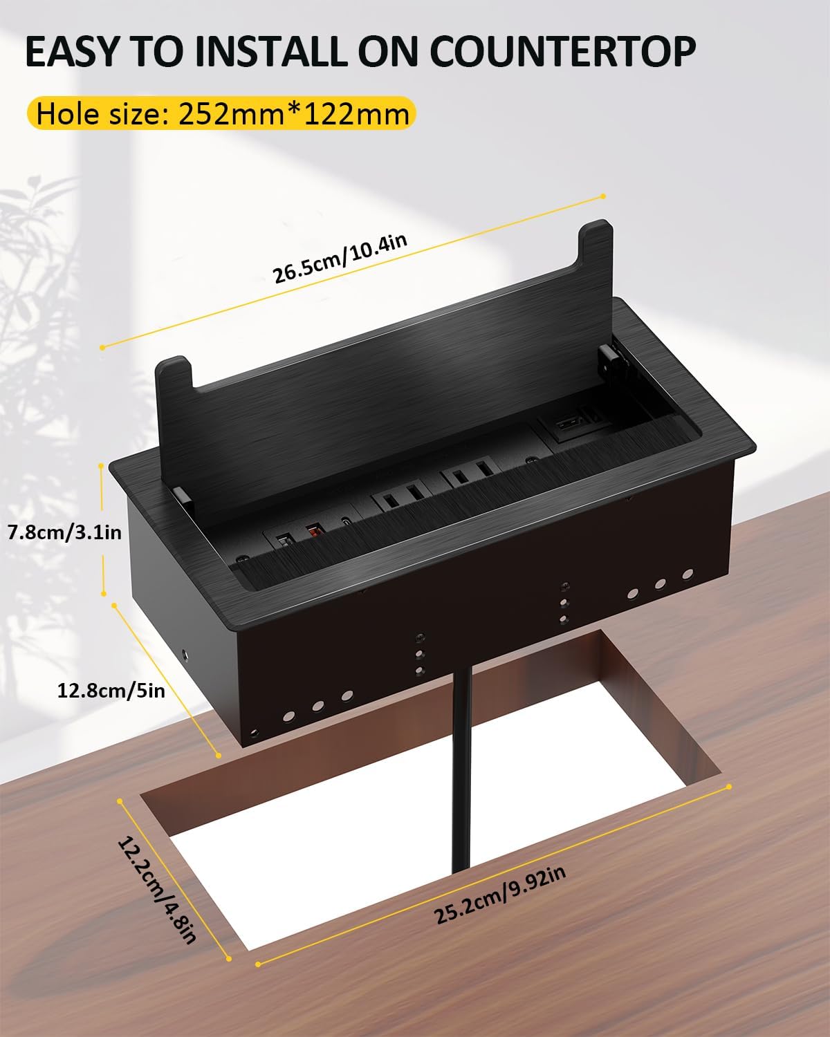 Recessed Conference Table Power Hub with HDMI, CAT6 RJ45, 20W USB-C, USB-A & 2 AC Outlets