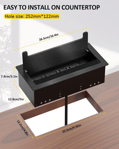 Recessed Conference Table Power Hub with HDMI, CAT6 RJ45, 20W USB-C, USB-A & 2 AC Outlets