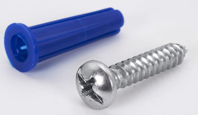 Blue Smooth Anchor Kit with #10 x 1" Self-Tapping Screws – Drywall & Masonry Mounting Hardware