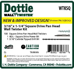 Dottie WTKSQ 3/16'' x 1-1/4'' Square Drive Pan Head Wall Twister Kit