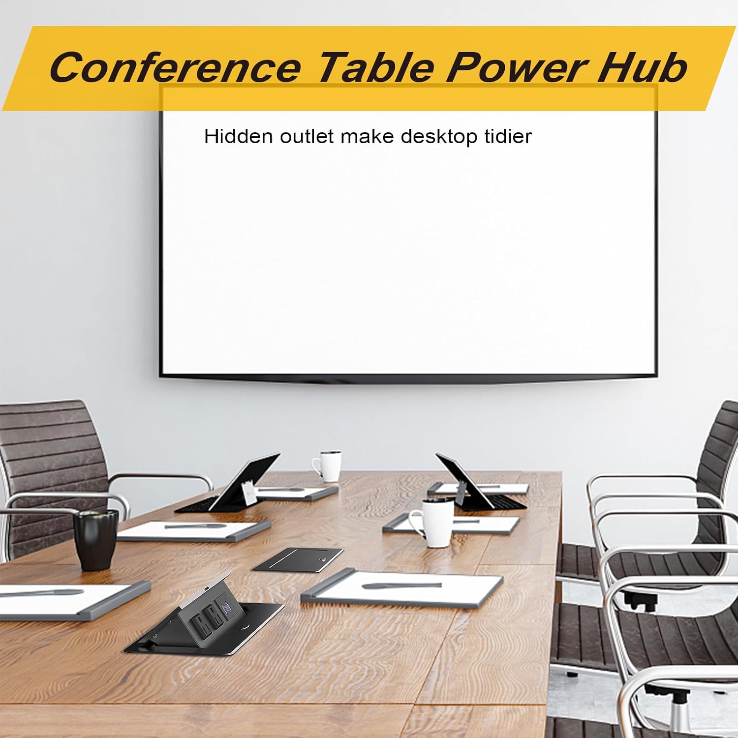 20W Pop Up Recessed Power Strip with 2 Outlets, 2 USB & 1 USB-C Charging Ports - UL Listed
