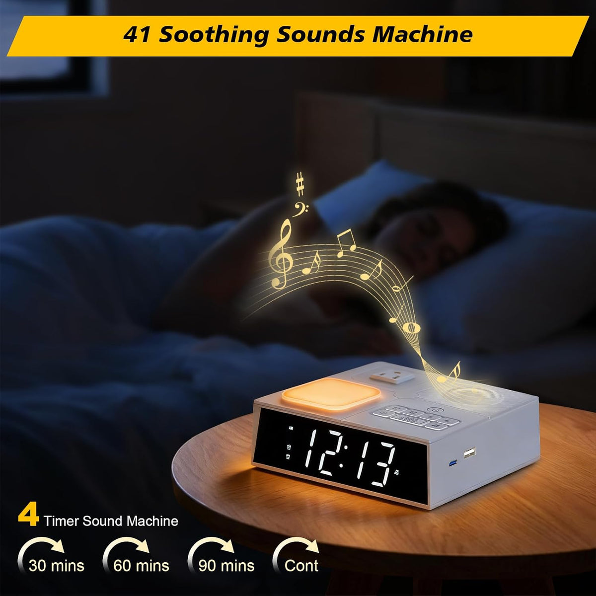 5-in-1 Bedside Power & Charging Station with Alarm Clock, White Noise, 20W USB-C & Night Light