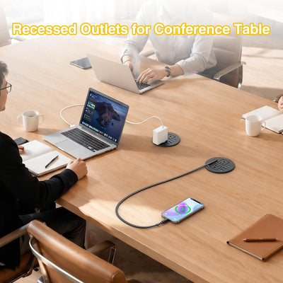 3-1/4" Desk Power Grommet with 35W Retractable USB-C, 2 Outlets, 2 35W USB-C & 2 18W USB-A - Black
