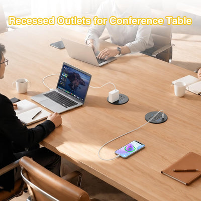 3-1/4" Desk Power Grommet with Switch, 2 Outlets, 2 USB-C PD 20W & 2 USB-A 18W - Black