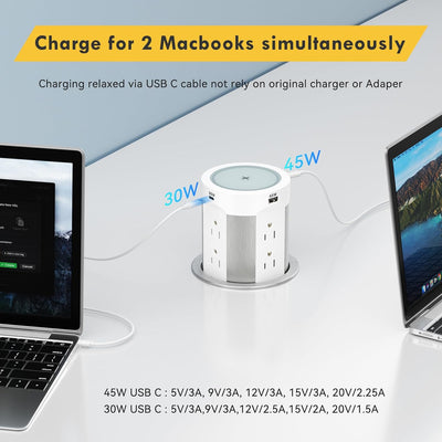 Pop Up Countertop Outlet with 15W Wireless Charger, 75W USB-C, 8 AC Outlets & 4 USB Ports - ETL Listed