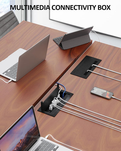 Recessed Conference Table Power Hub with HDMI, CAT6 RJ45, 20W USB-C, USB-A & 2 AC Outlets