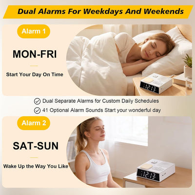 5-in-1 Bedside Power & Charging Station with Alarm Clock, White Noise, 20W USB-C & Night Light