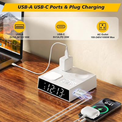 5-in-1 Bedside Power & Charging Station with Alarm Clock, White Noise, 20W USB-C & Night Light