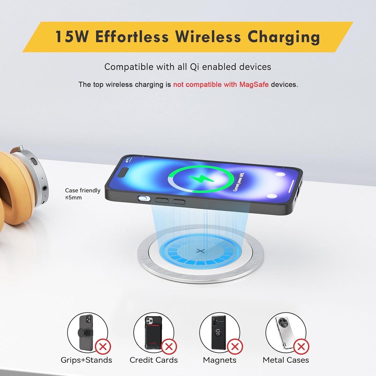 Pop Up Countertop Outlet with 15W Wireless Charger, 75W USB-C, 8 AC Outlets & 4 USB Ports - ETL Listed
