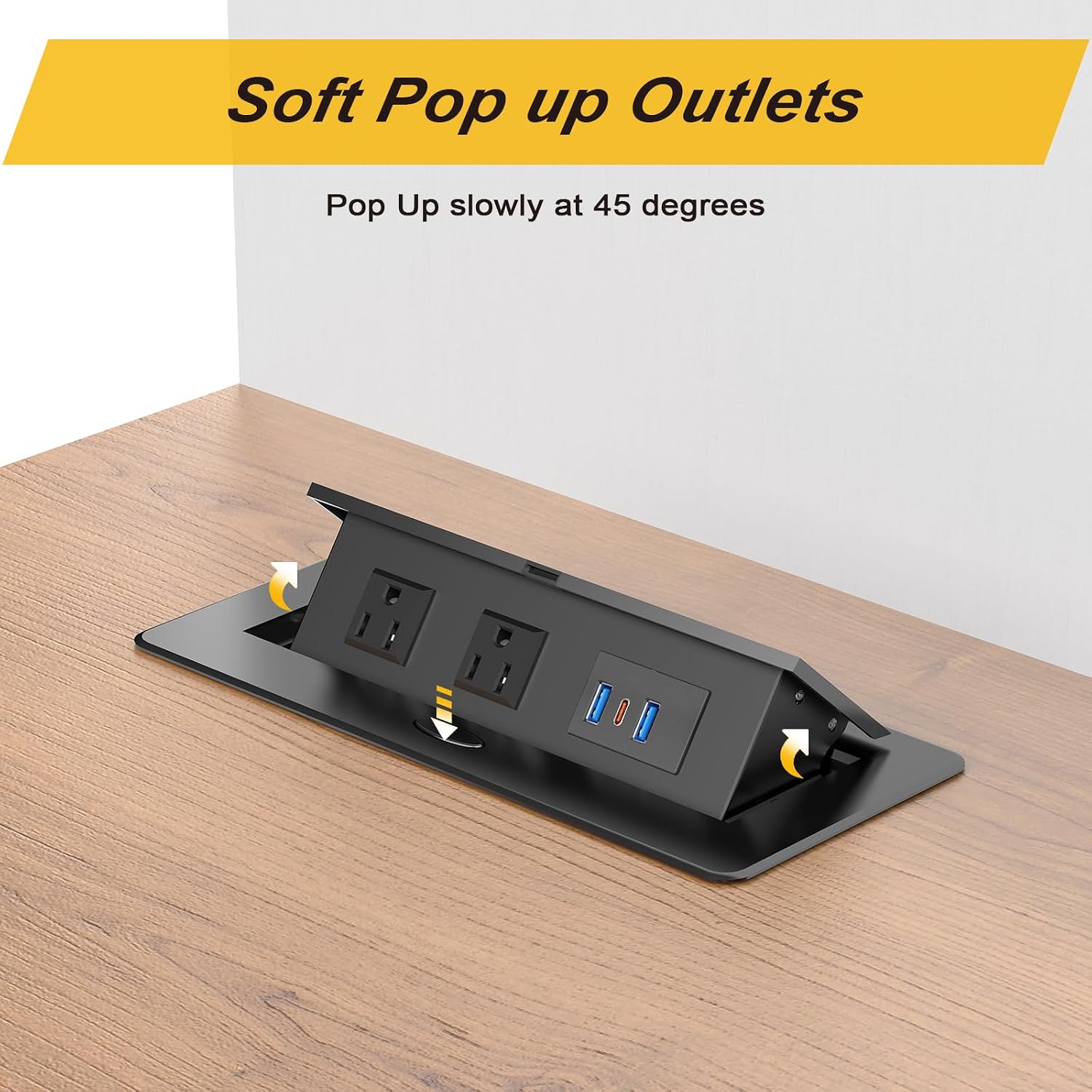 20W Pop Up Recessed Power Strip with 2 Outlets, 2 USB & 1 USB-C Charging Ports - UL Listed