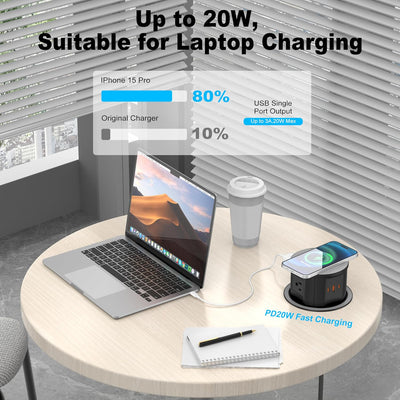 Wireless Charging Kitchen Counter Pop Up With 4 Receptacles with 1 Type-A and 2 Type-C USB