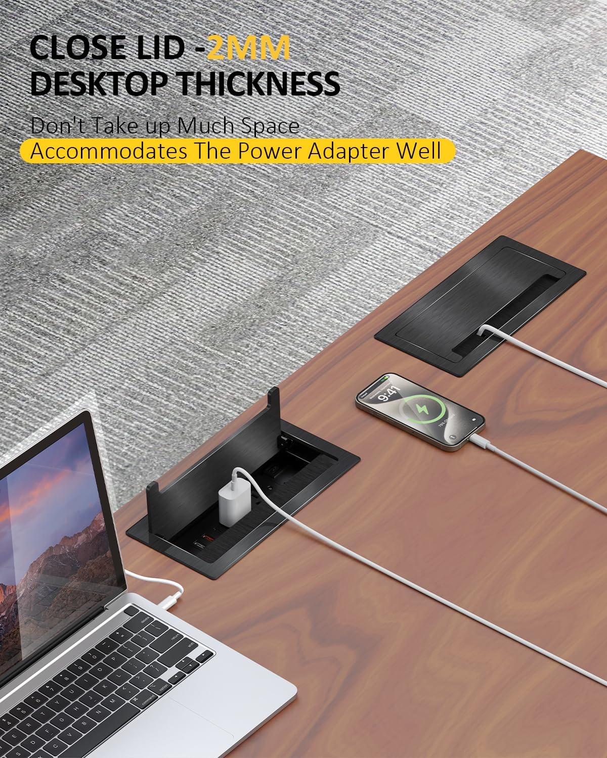 Recessed Conference Table Power Hub with HDMI, CAT6 RJ45, 20W USB-C, USB-A & 2 AC Outlets
