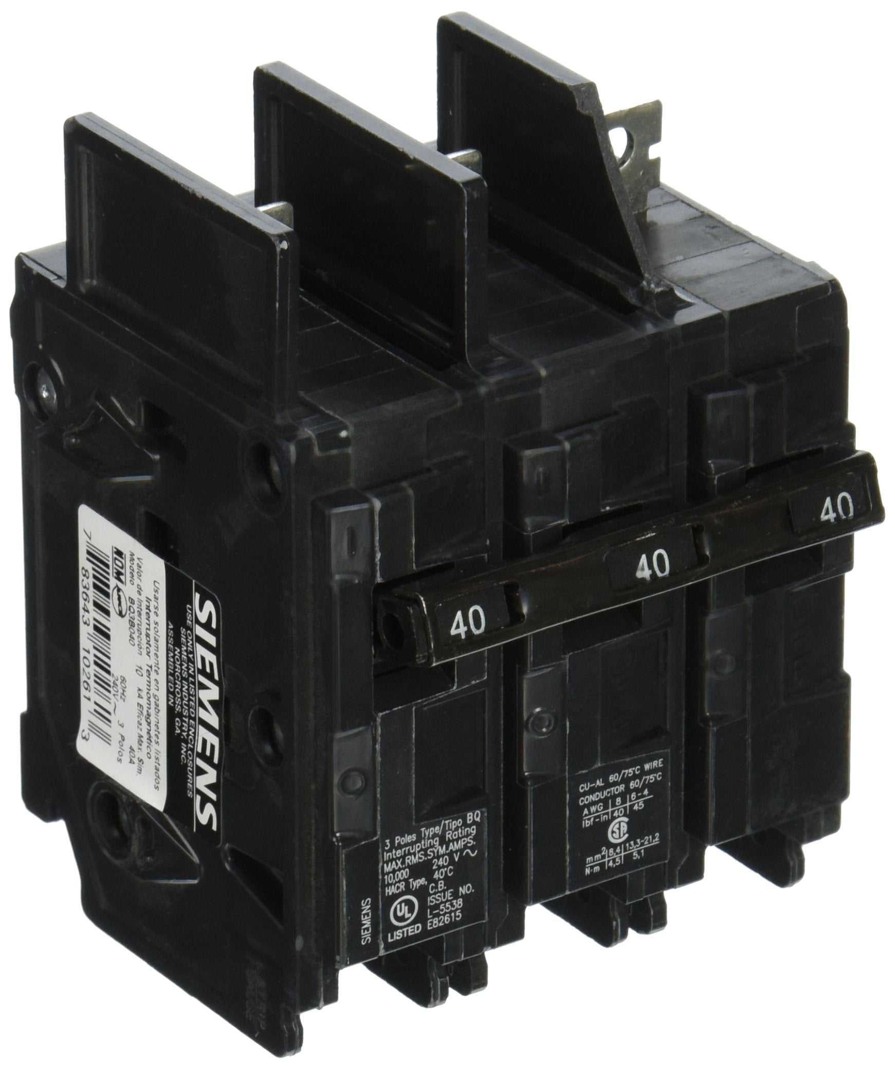 Siemens BQ3B040 40-Amp 3-Pole Type BQ Circuit Breaker