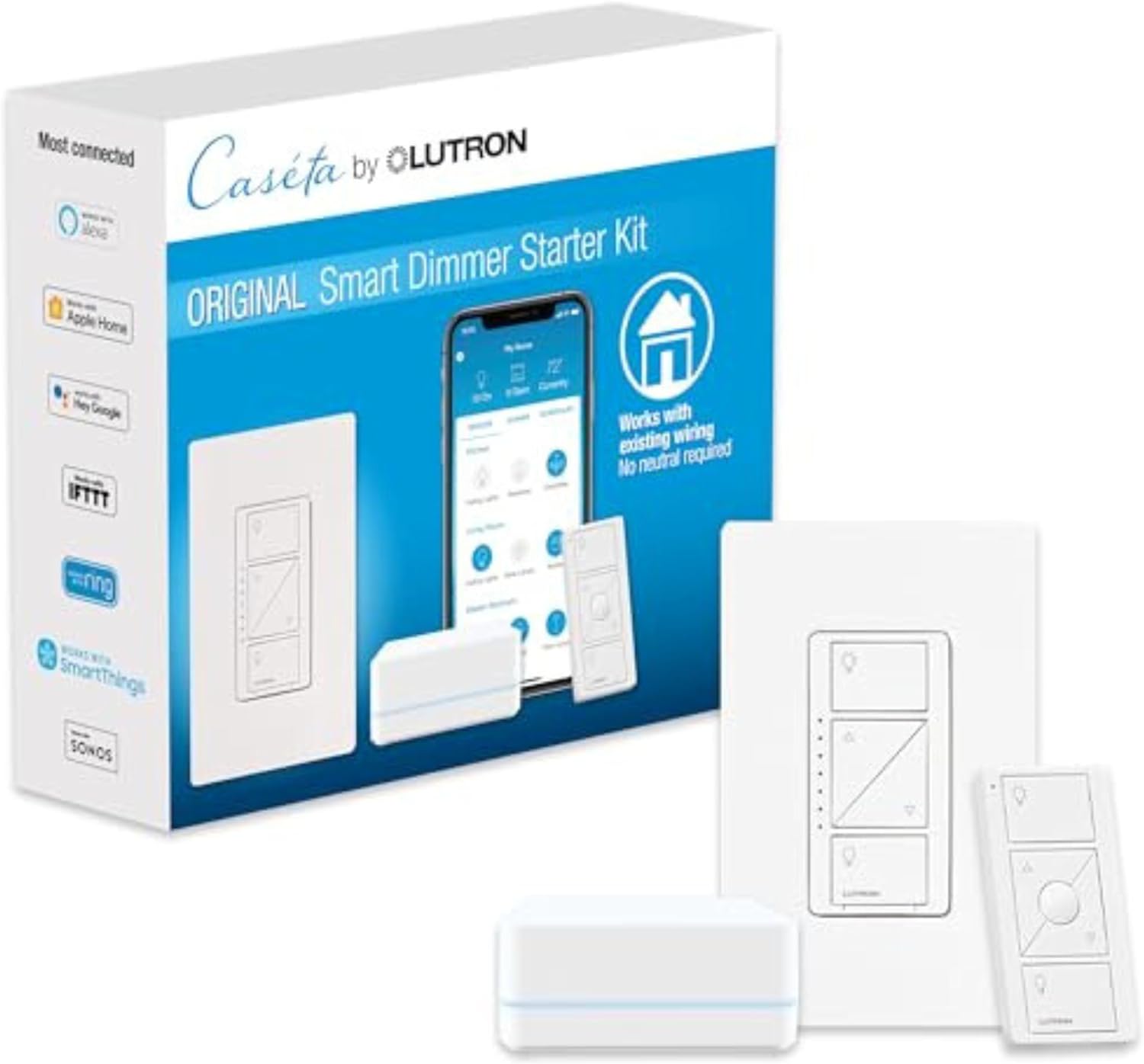 Lutron P-BDG-PKG1W Caséta Wireless Dimmer Kit With Smart Bridge