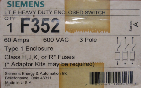 Siemens F352 60A 600V 3P 3PH N1 Non Fused