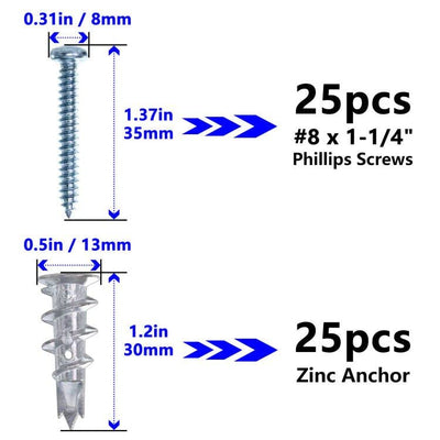 Steel Drywall Anchor Kit -#8 x 1-1/4"