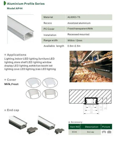 ABBA AP44 Aluminum Rectangular Channel For LED Strip Light- 80 Feet