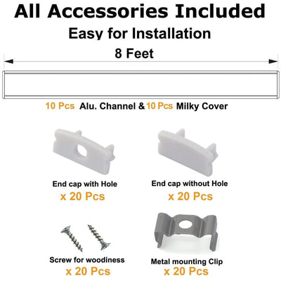 ABBA AP44 Aluminum Rectangular Channel For LED Strip Light- 80 Feet