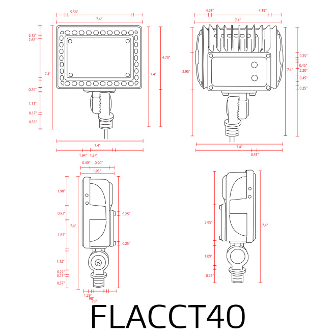 Proyector LED de aluminio ABBA de 40 W, 12 V, 3000 K, blanco cálido