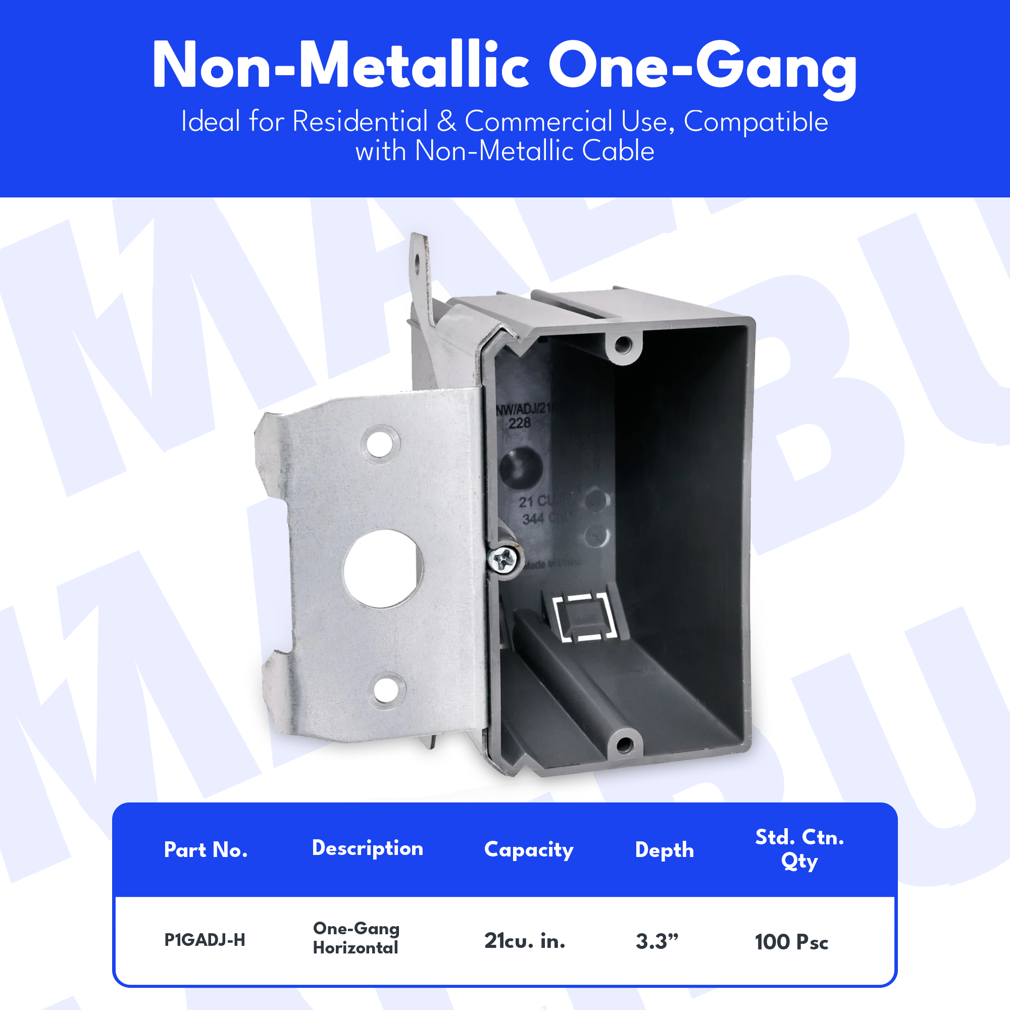 Non-Metallic One-Gang Adjustable Vertical Outlet Box - New Work, 21 Cubic