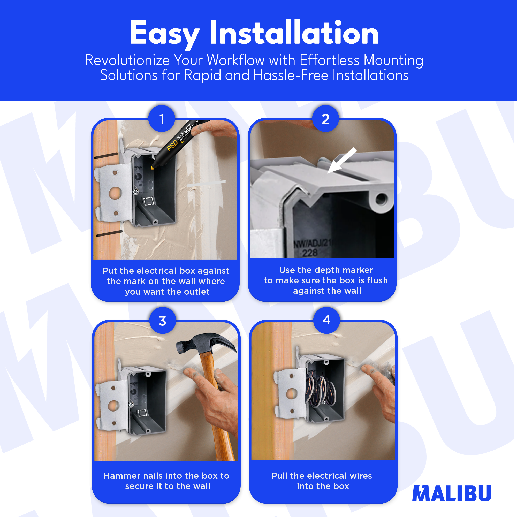 Malibu P1GADJ-V Non-Metallic One-Gang Adjustable Vertical Outlet Box - New Work, 21 Cubic