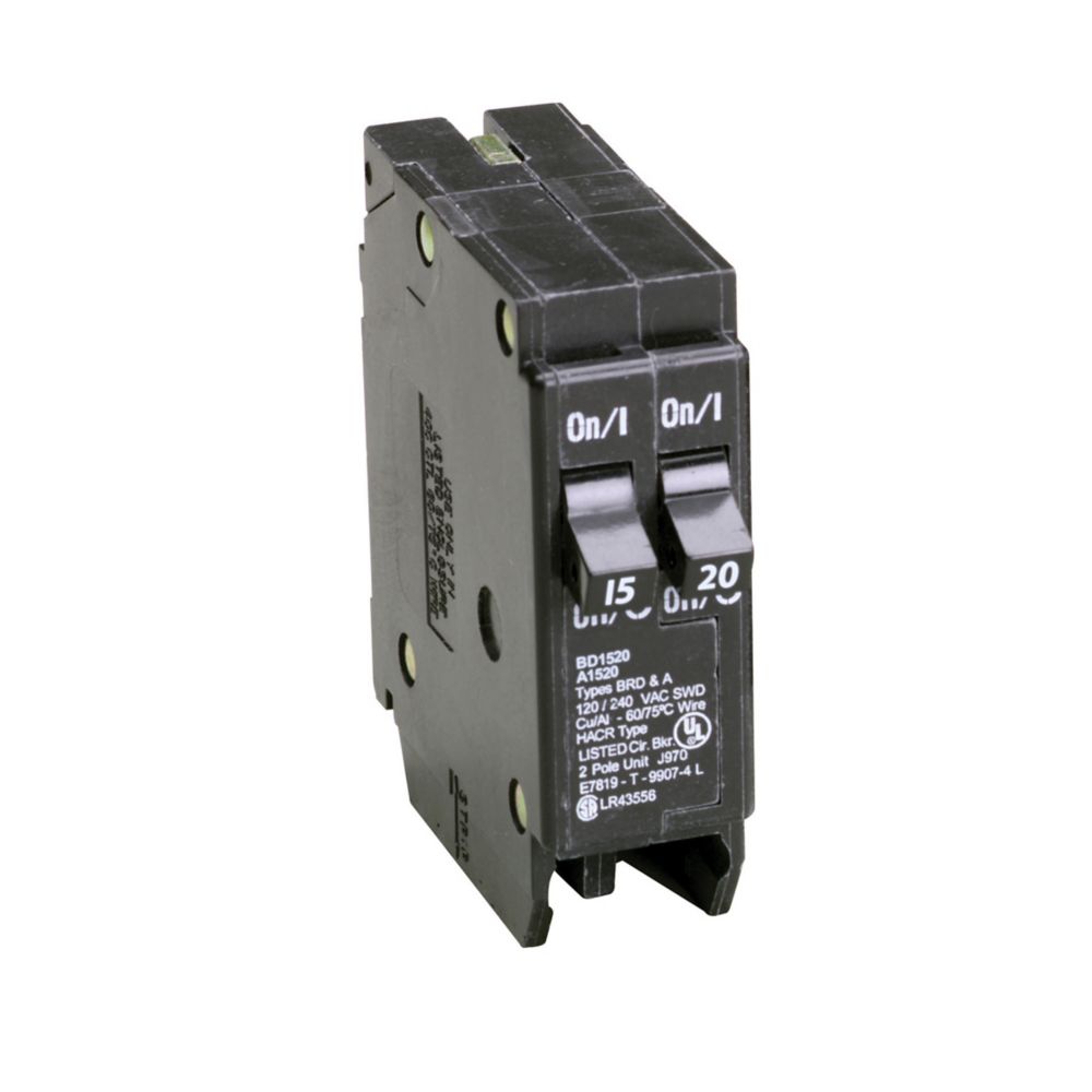 Eaton BD1520 1-Pole (1) 15-Amp (1) 20-Amp BR Plug-On Circuit Breaker