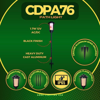 ABBA Lighting CDPA76 Integrated Tall Aluminum Path Light, 1.7W LED, 2700K Warm White, 160 Lumens, 12V AC/DC, IP65 - Black Finish