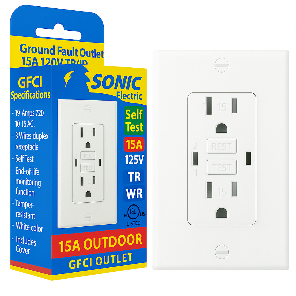 Outdoor 15A 120V Tamper/Weather Resistant GFCI Outlet with Self-Test